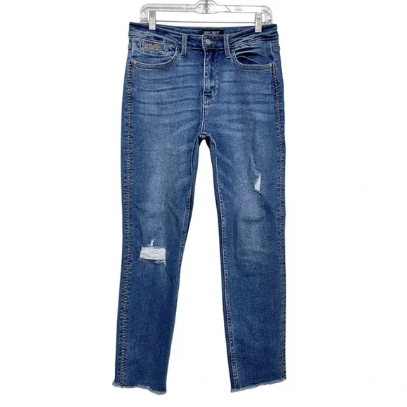 Judy Blue Howdy High Waisted Boyfriend Fit Distressed Raw Hem Jeans Size 7/28 - Picture 3 of 11